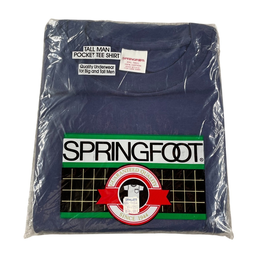 Vintage 90s Springfoot Short Sleeve 100% Cotton Pocket T Shirt Navy 3XLT USA NEW
